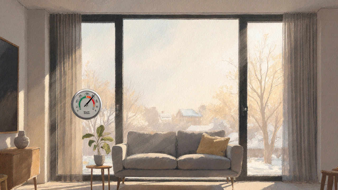 Moderne, gut isolierte Fenster erleuchten ein gemütliches Wohnzimmer.