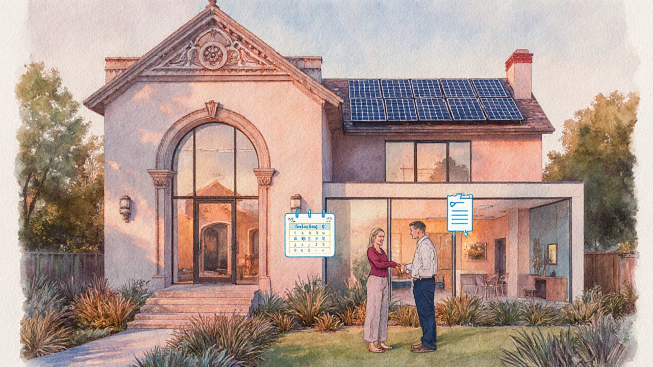 Renoviertes Haus mit erhaltenem Stuck, modernen Fenstern und Solar‑Panel.