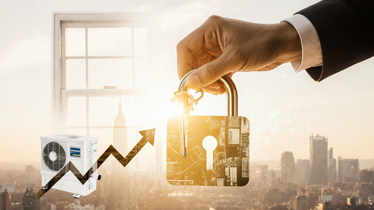 Goldener Schlüssel in Form einer steigenden Kurve, symbolisiert rentable Sanierung mit staatlicher Unterstützung.