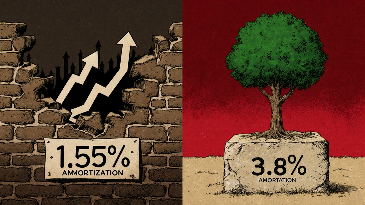Vergleich zweier Finanzwege: instabile Schuld vs. stabile Vermögensbildung durch Tilgung.