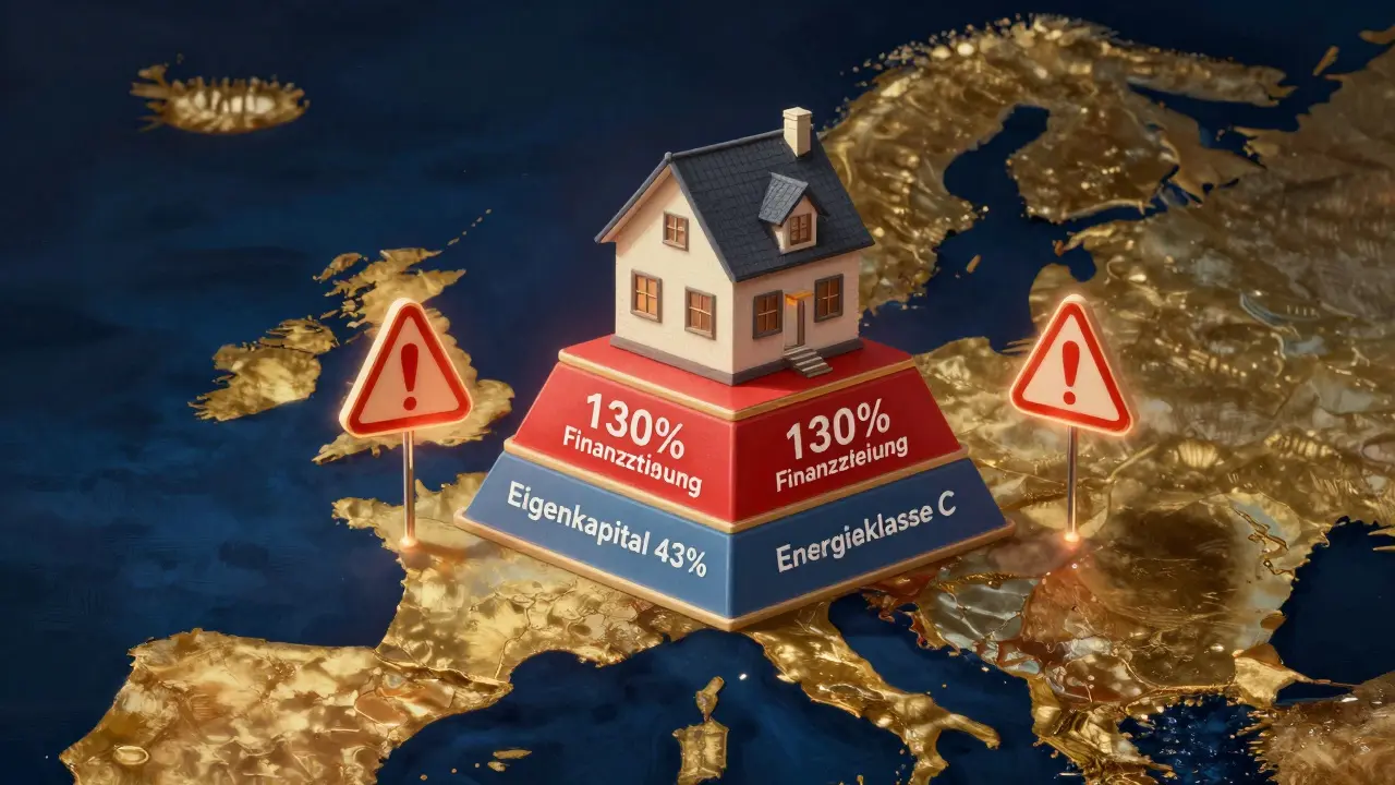Finanzielle Pyramide aus Europa-Karte mit Sicherheiten und Energieklasse als Grundlage.