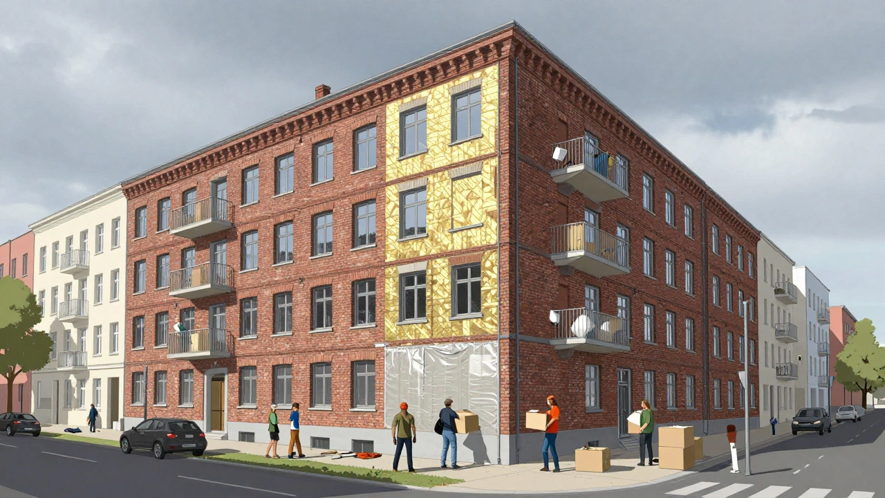 Sanierung eines Altbaus in Berlin mit Studierenden, die in neue Wohnungen ziehen.