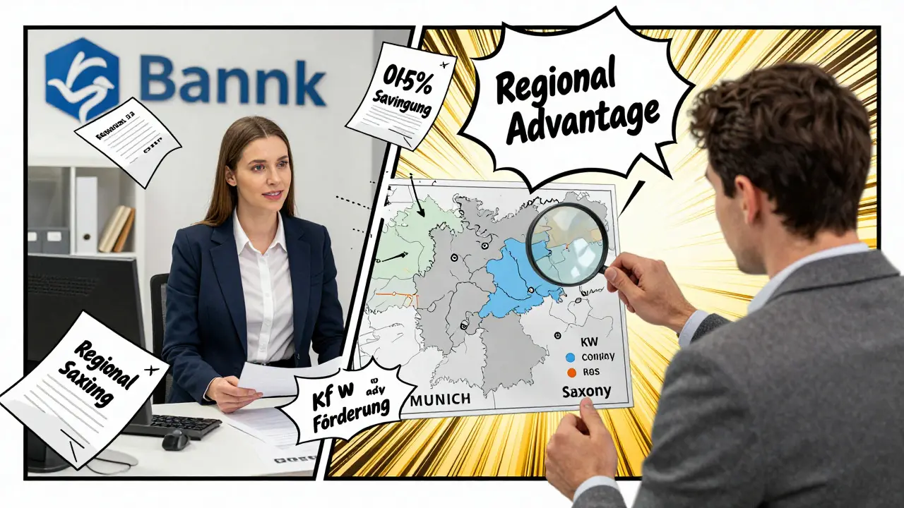 Hausbesitzer verhandelt mit Bankberater in regionaler Sparkasse