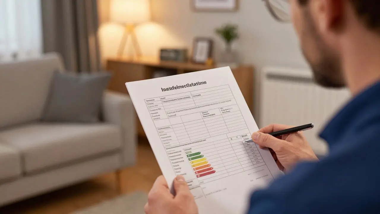 Ein Hausbesitzer bespricht ein detailliertes Angebot mit einem Heizungsfachmann in Österreich.