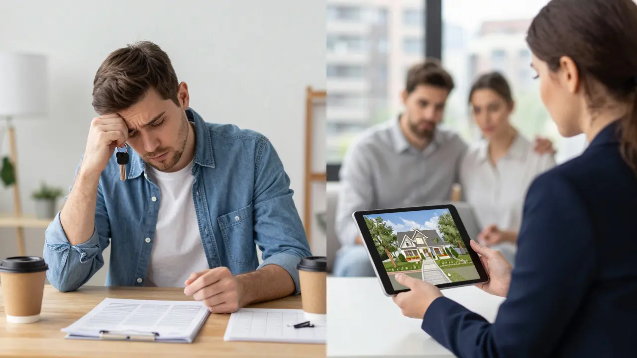 Ein Hausbesitzer veranstaltet selbst Besichtigungen, während ein Makler professionell eine Wohnung präsentiert.