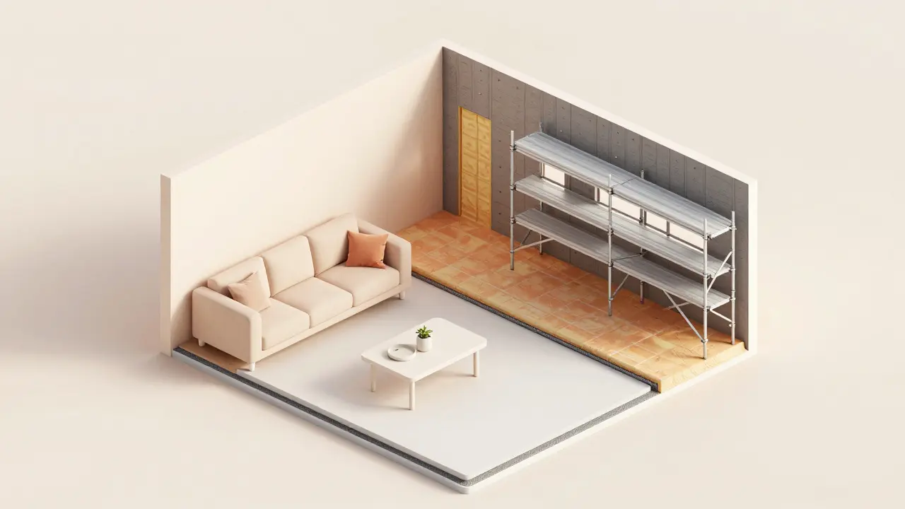 3D-Schnittzeichnung zeigt Zonierung bei Hausrenovierung