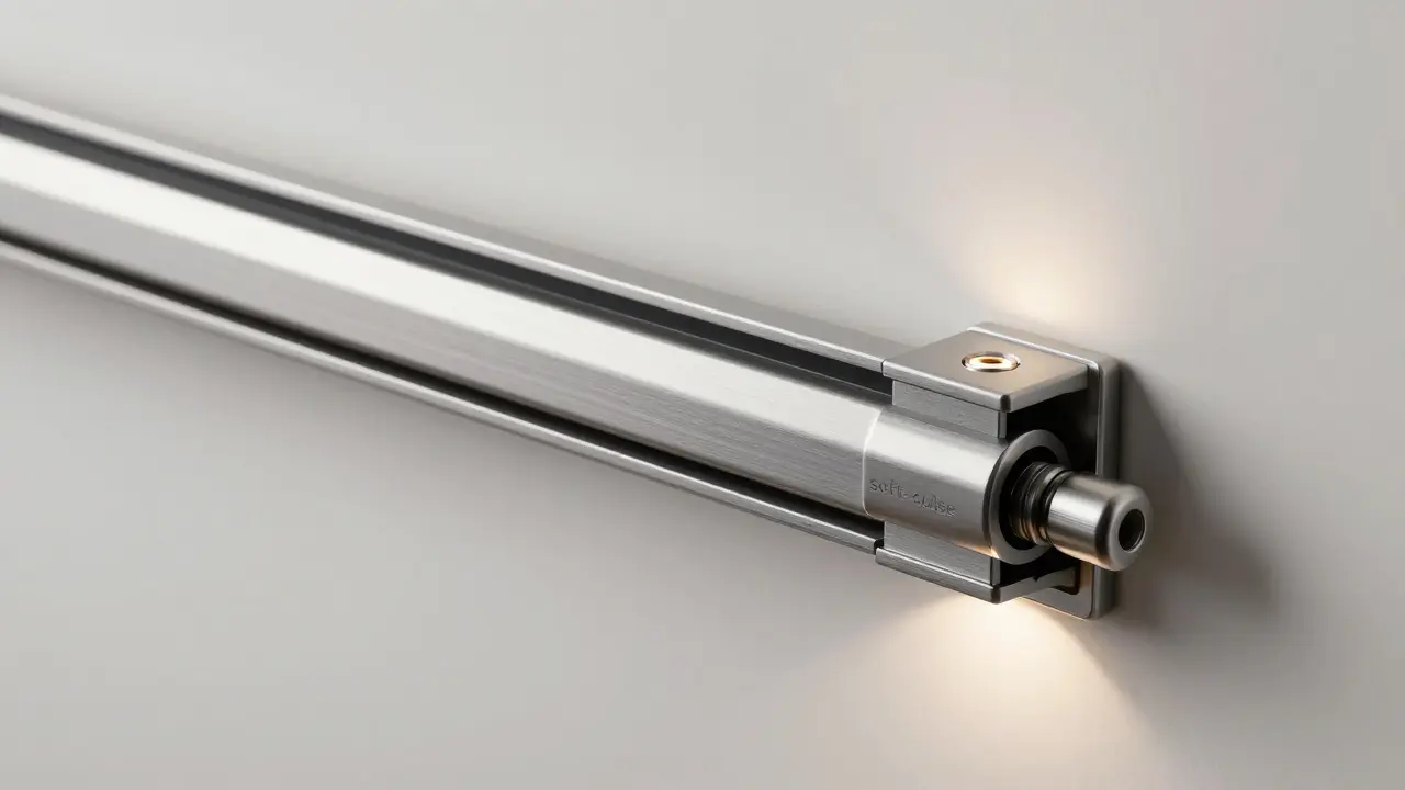 Detailansicht einer hochwertigen Schienentechnik für eine lautlose Schiebetür.