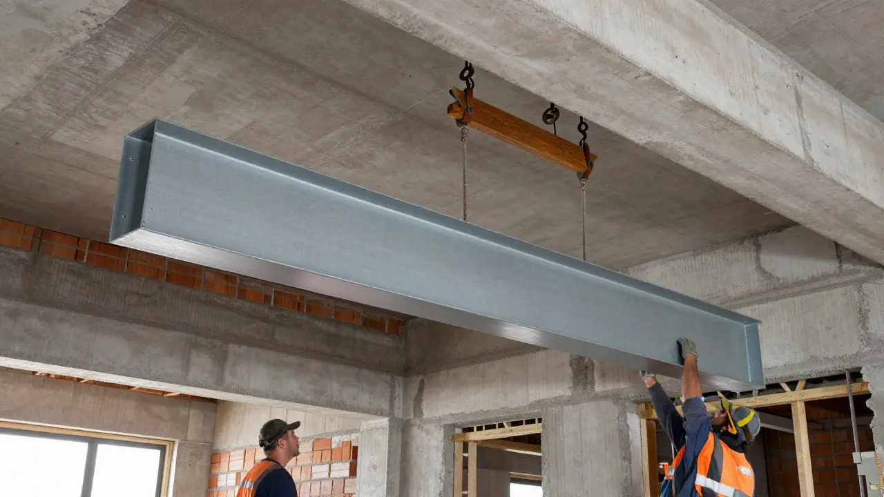 Einbau eines Stahlträgers zur statischen Sicherung einer tragenden Wand.