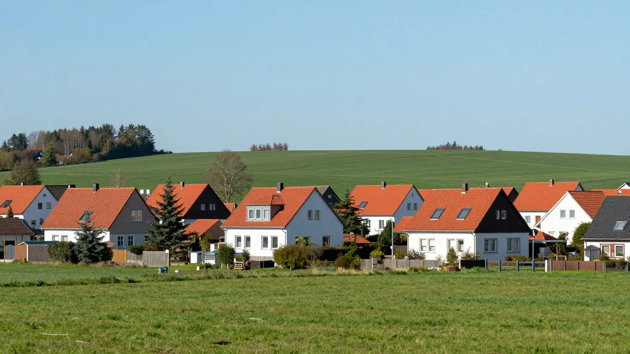 Idyllische Wohngegend mit gepflegten Einfamilienhäusern im nordwestlichen Deutschland.