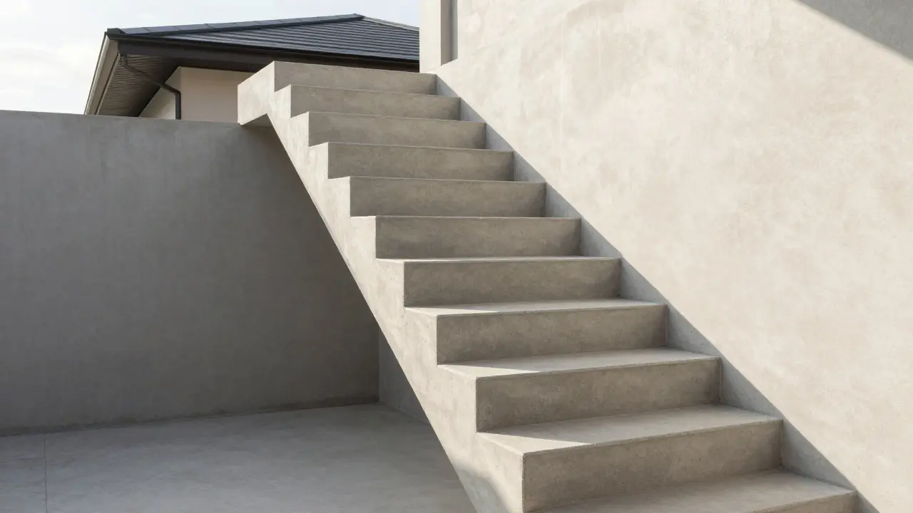 Professionell sanierte, trockene Kellertreppe mit schützendem Vordach bei Sonnenschein.