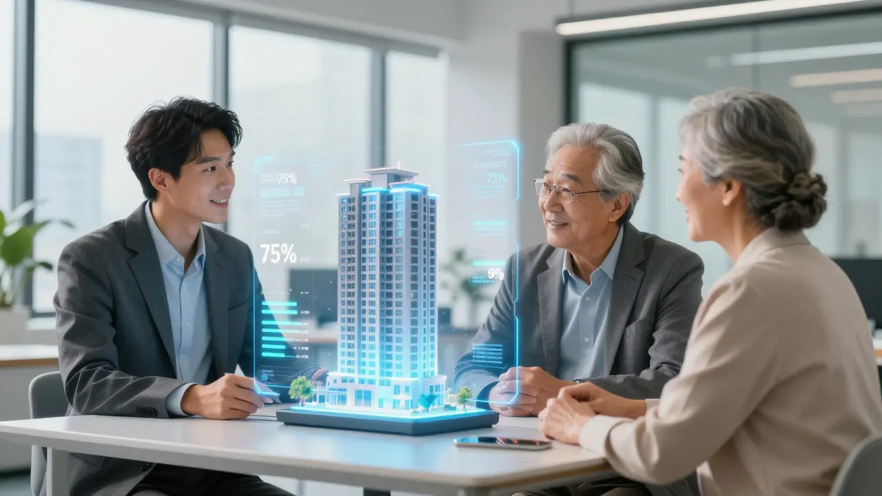 Zukunftsvision: Holografische Abstimmungsergebnisse für eine Eigentümergemeinschaft.