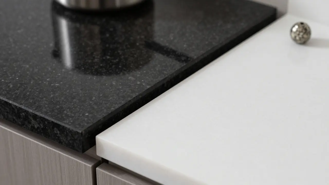 Comparison of light reflection on glossy vs matte kitchen countertops