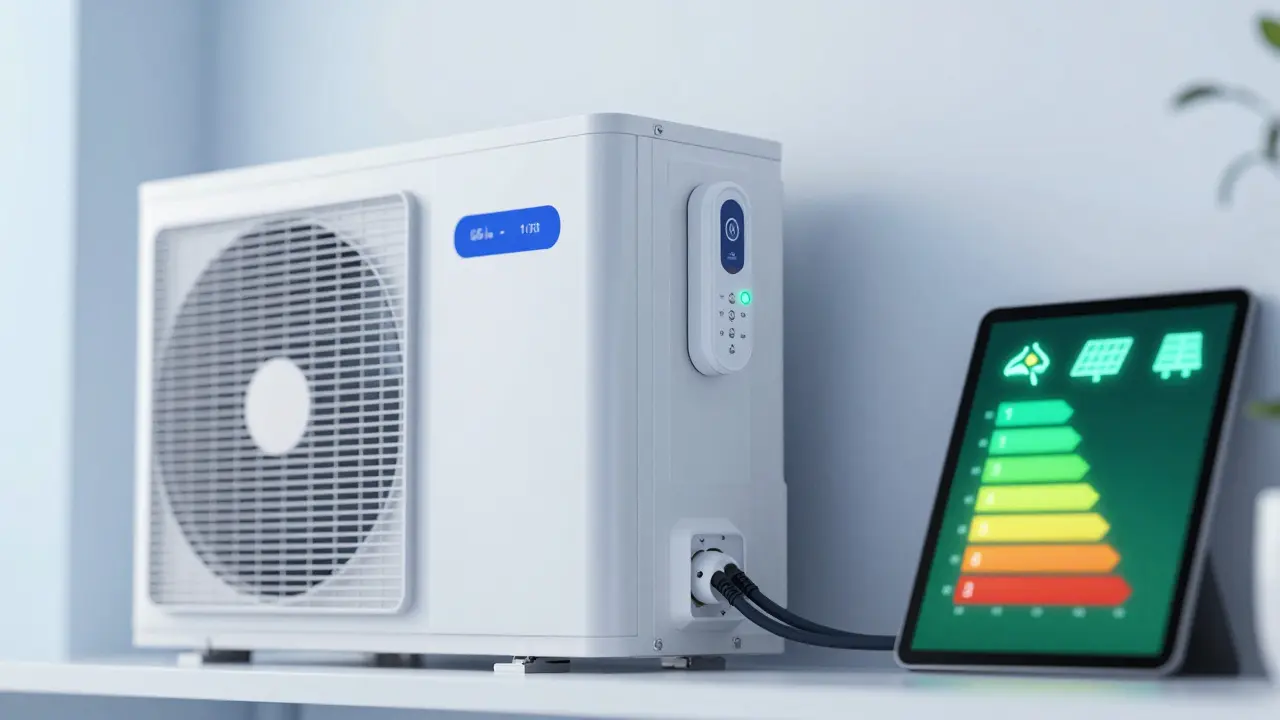 Moderne Wärmepumpe im Technikraum mit Fokus auf Energieeffizienz