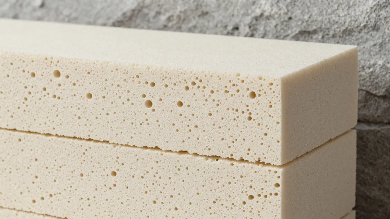 Nahaufnahme der porösen Struktur von Mineralschaum-Dämmplatten