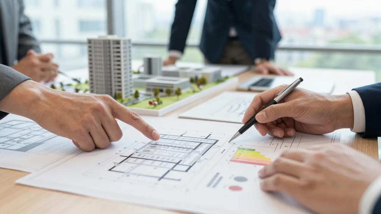 Architekten diskutieren Baupläne für zertifizierte grüne Immobilien