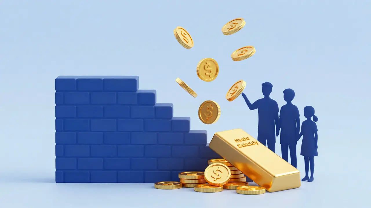 Goldene Münzen reduzieren eine Mauer, die Schulden symbolisiert
