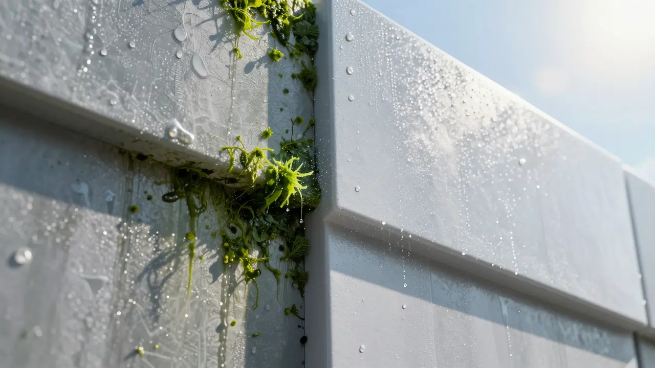 Konzeptbild: Hydrophobe Beschichtung verhindert Algenwachstum