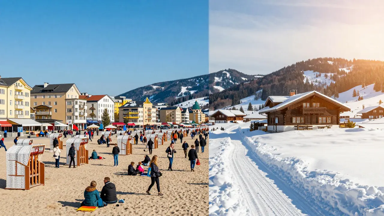 Vergleich überlaufener Küste und ruhiger Bergregion als Investition
