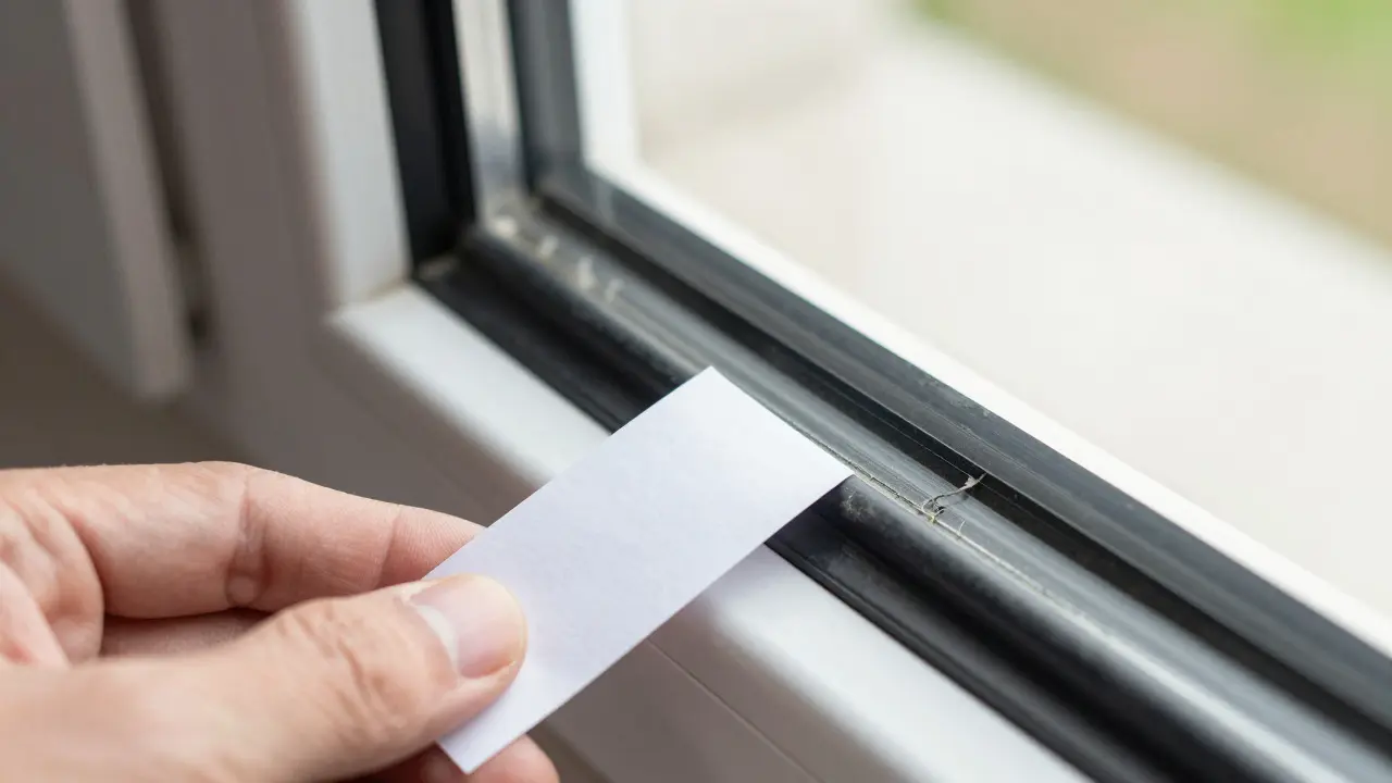 Papierstreifen-Test zur Prüfung der Dichtheit eines Fensterrahmens