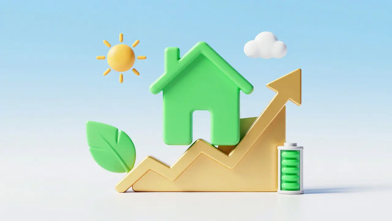 Abstrakte Darstellung von Immobilienwertsteigerung durch Energieeffizienz