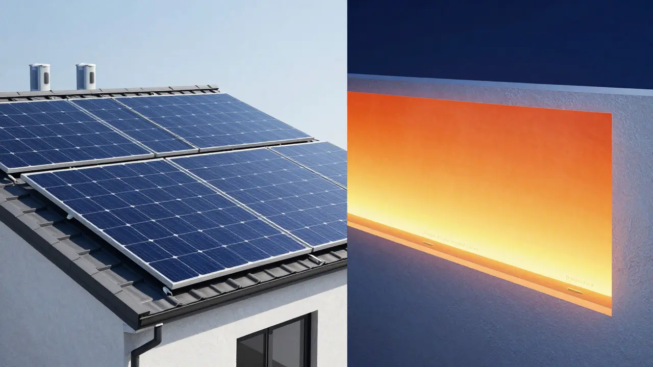 Konzeptbild zu Photovoltaik und intelligenten Wärmespeichermaterialien im Haus.