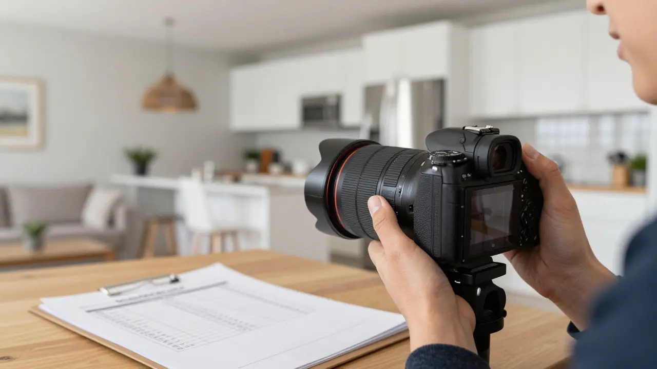 Professionelle Immobilienfotografie eines aufgeräumten, hellen Interieurs mit Fokus auf Präsentation