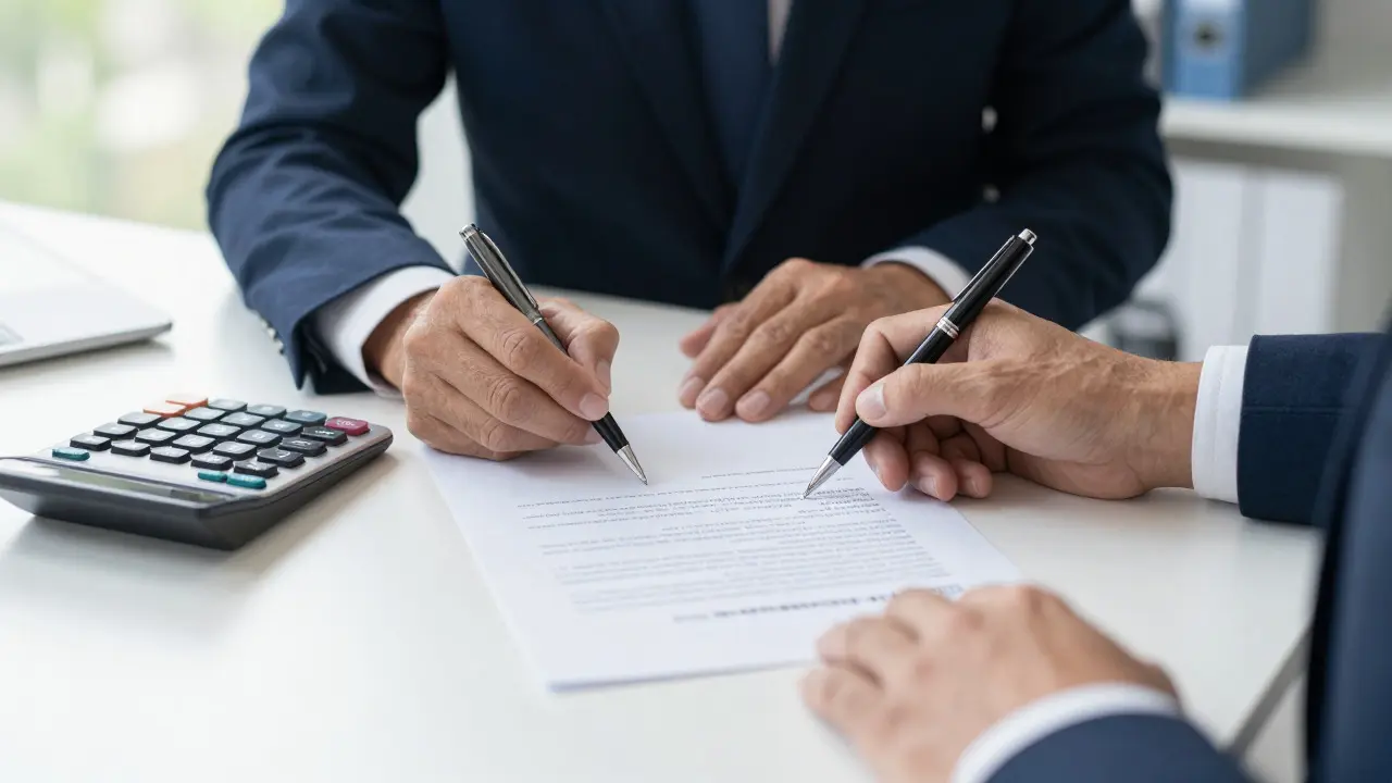 Unterzeichnung eines Notarvertrags über Immobilienübertragung